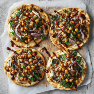 BBQ Chickpea Flatbreads with Cheese Drizzle