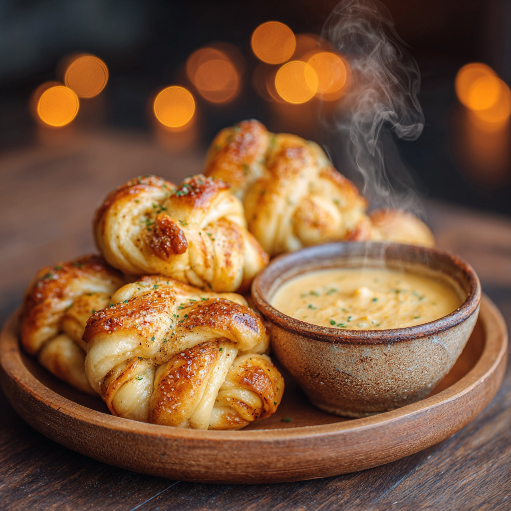 Cheesy Garlic Knots with NoochyLicious Dip