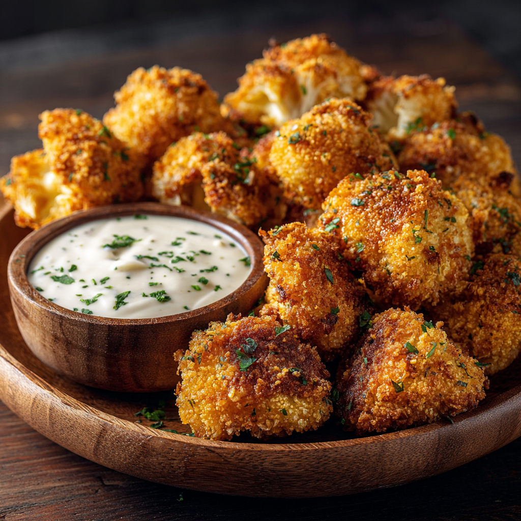 Crispy Cauliflower Bites + Noochy Ranch