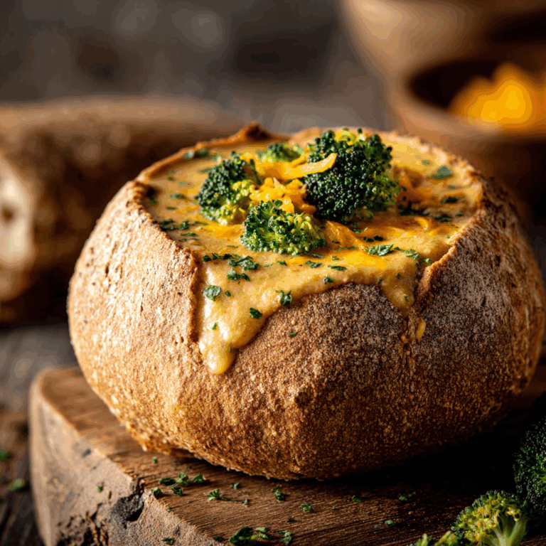 Broccoli Cheddar Soup in a Bread Bowl