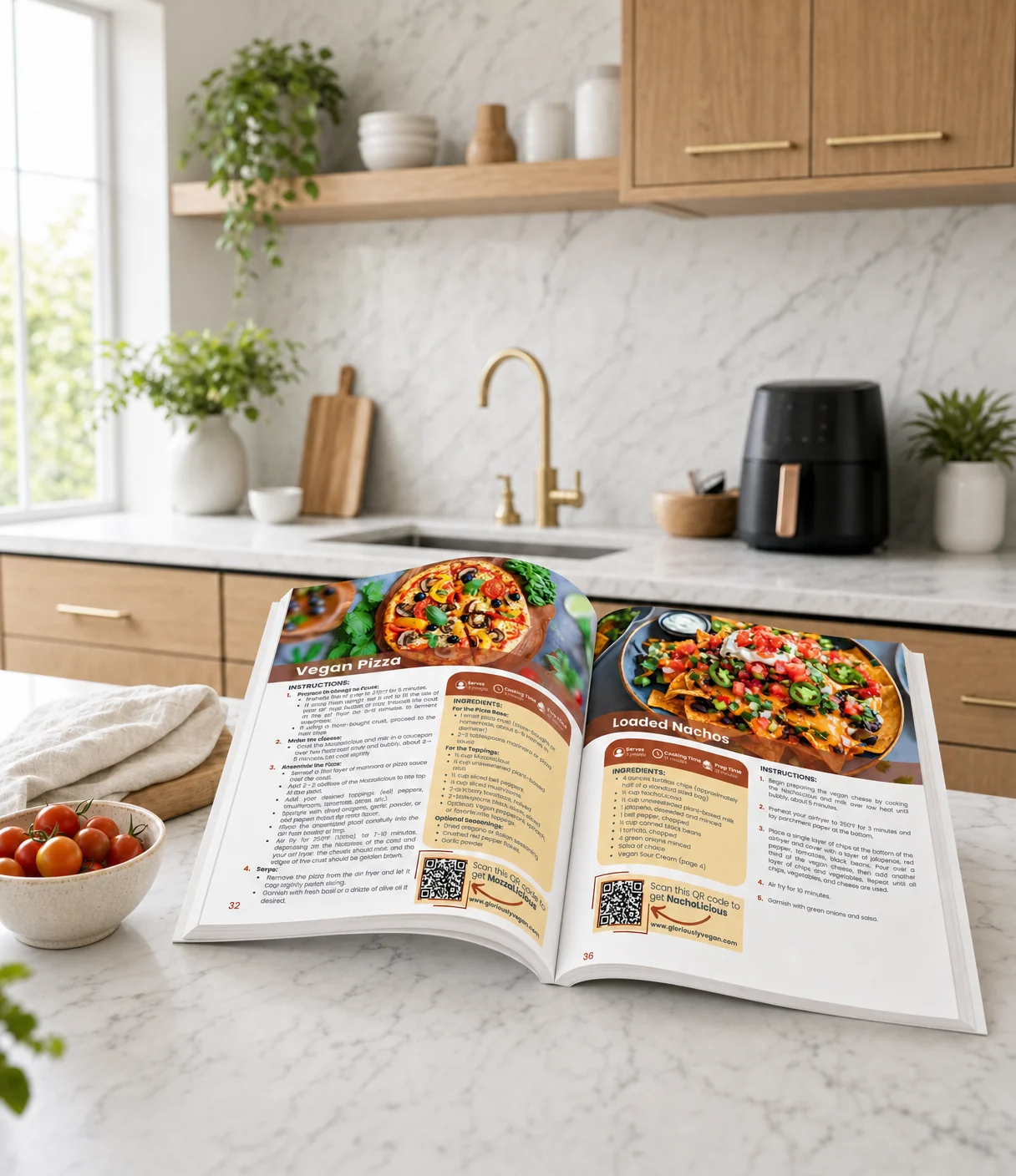 the Air Fryer Cookbook open on a kitchen counter