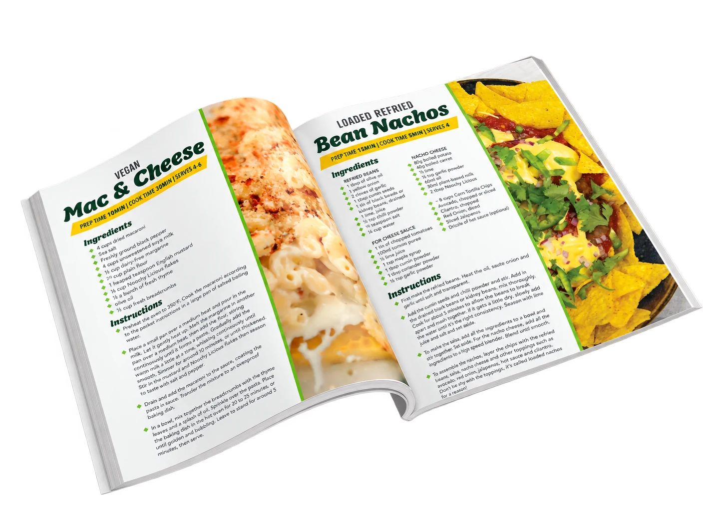 The book open at two recipe pages
