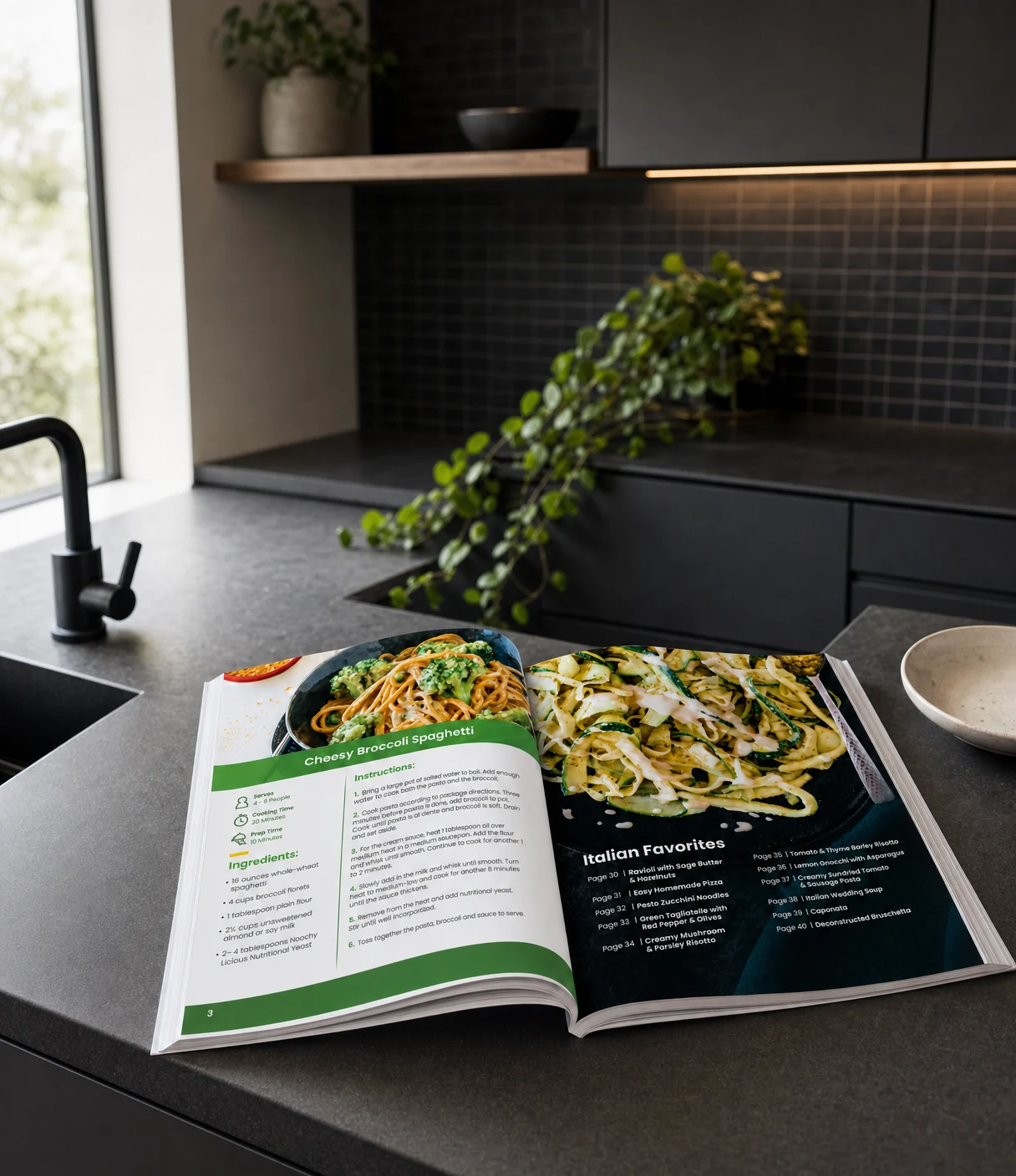 the Magic 5 cookbook open on a kitchen counter