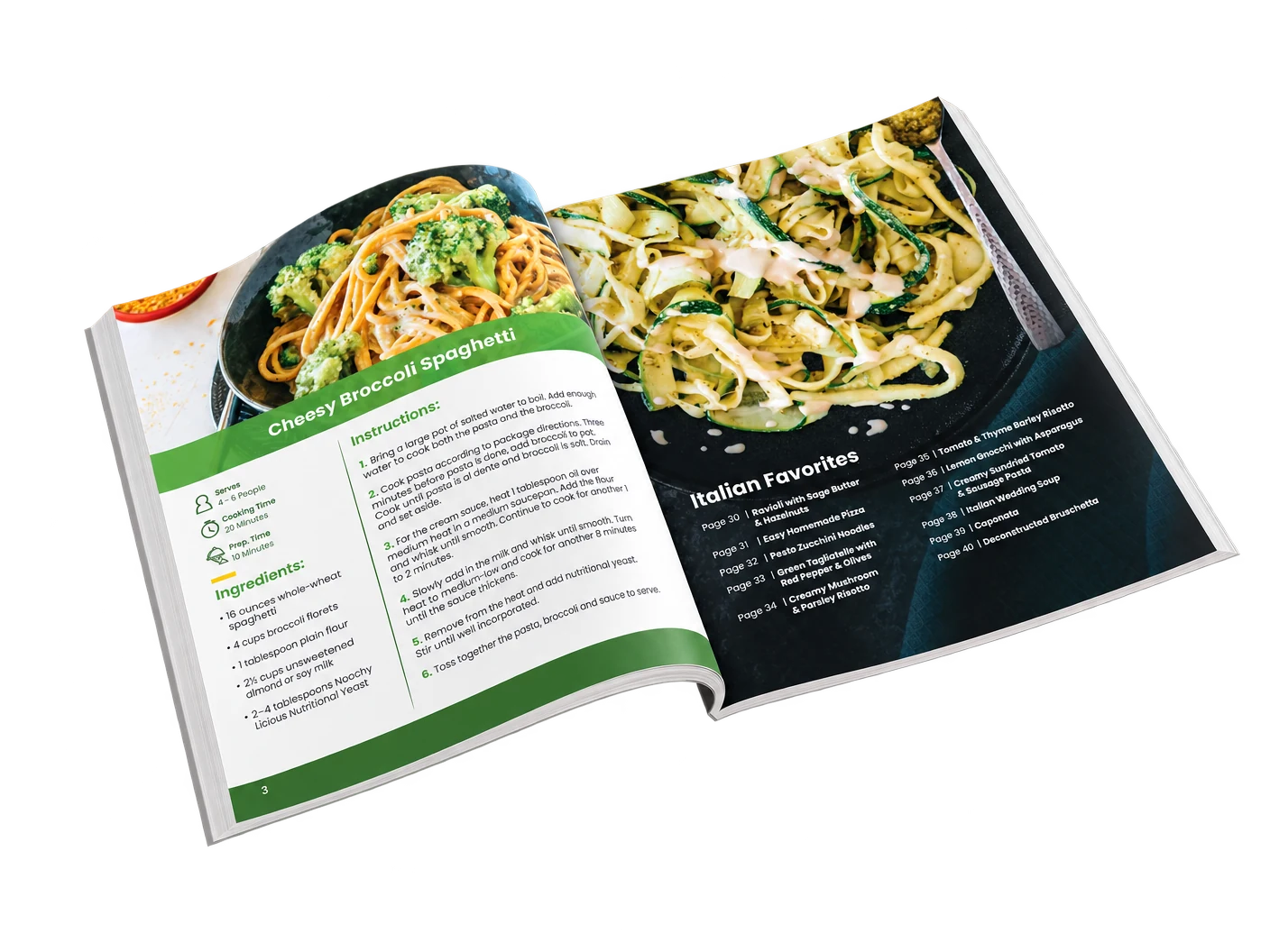The book open at two recipe pages